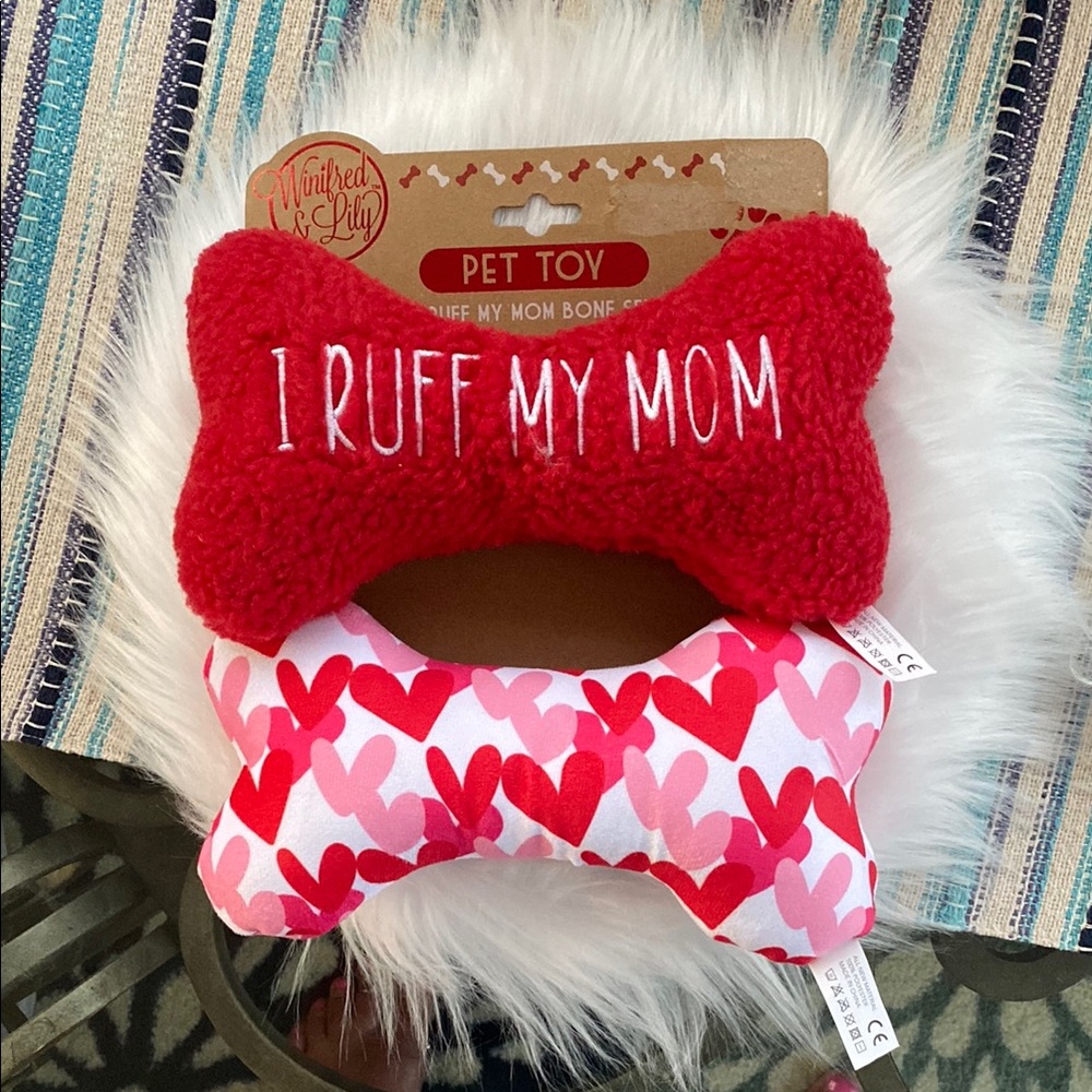 New Red and Pink Dog Bone Toys “Ruff my Mom”